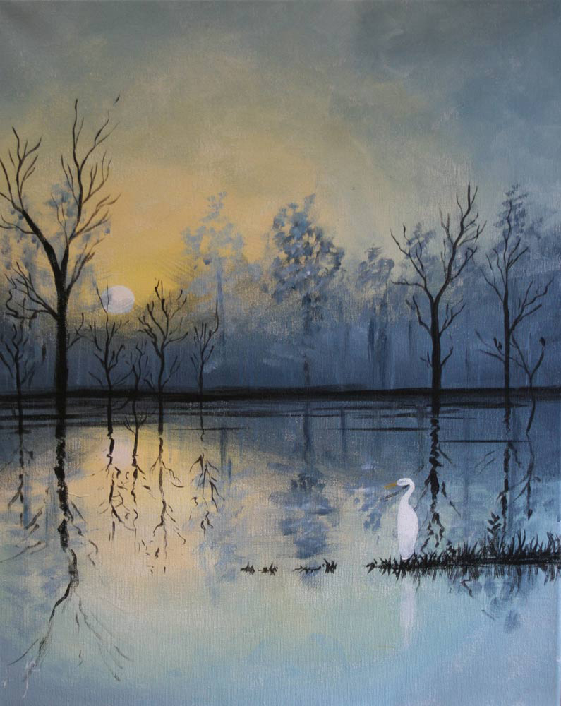 Acrylbild "Der Kranich am See"